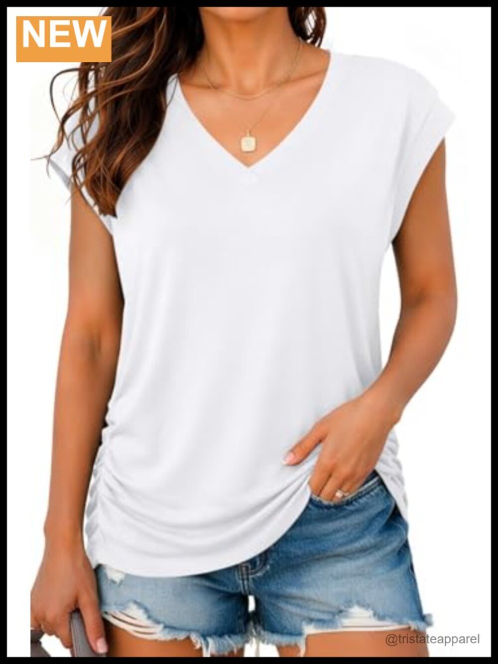 Women's V-Neck Cap Sleeve T-Shirt Pleated Summer Top